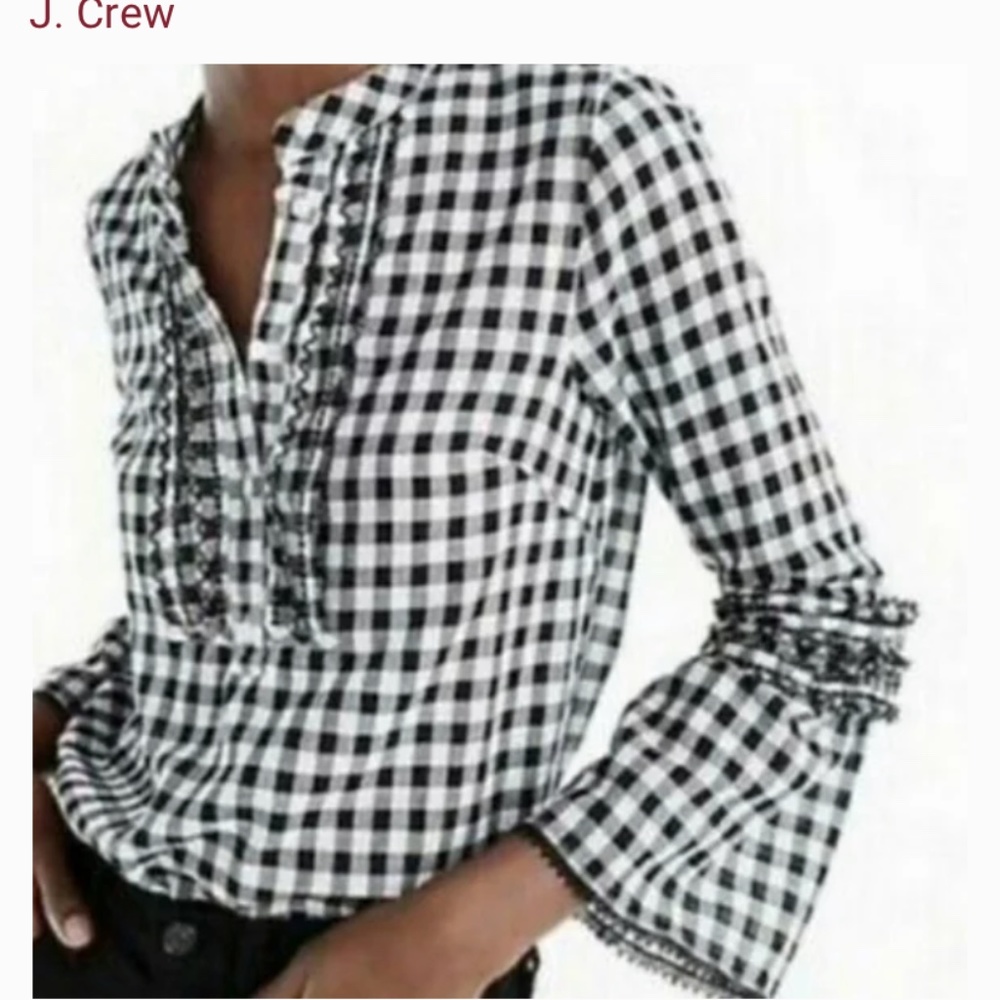 J‎ crew gingham ruffle bell sleeve top. Worn a few times